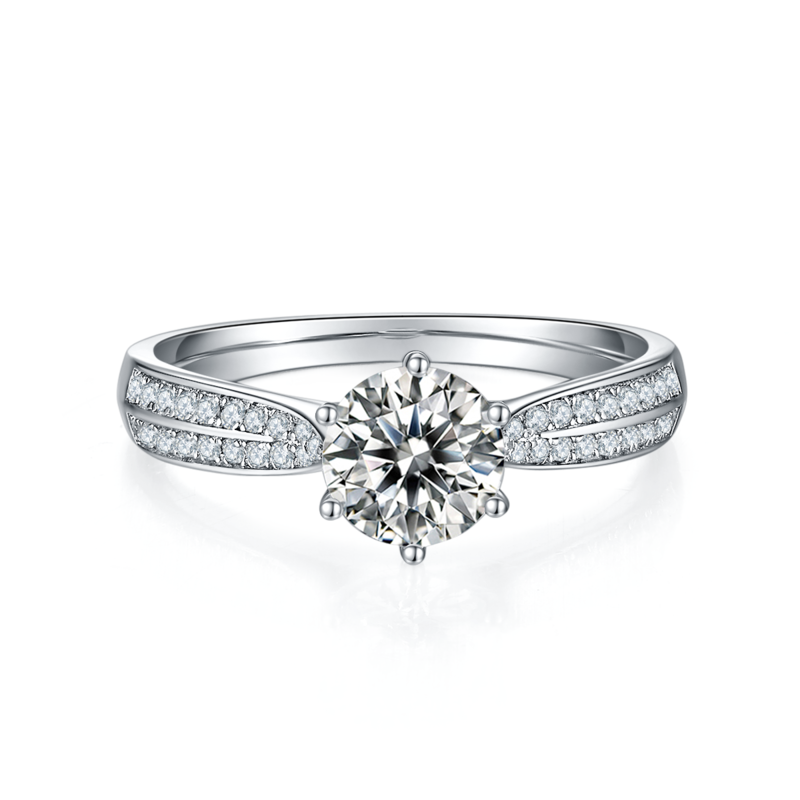 直臂微镶星光皇后S925银镀白金MoissaniteWomen's Ring1ctD级